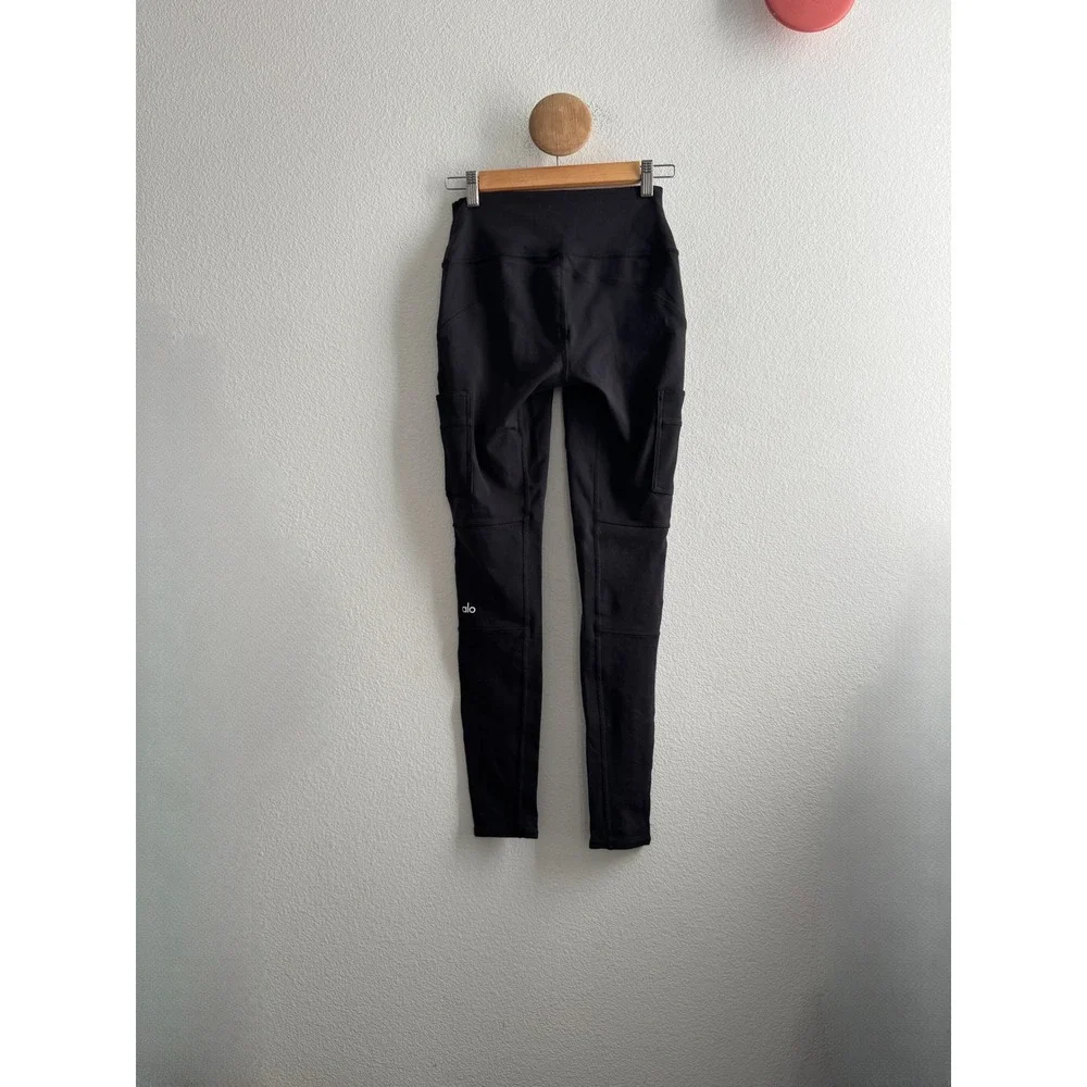 Alo Yoga High Waist Cargo Leggings Black Pockets Size Small